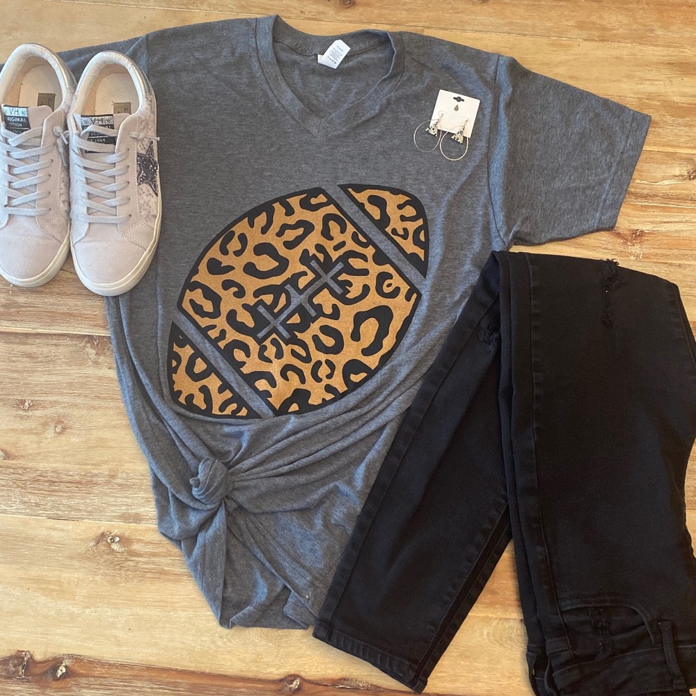 Game Day Leopard Football Graphic T-Shirt- New